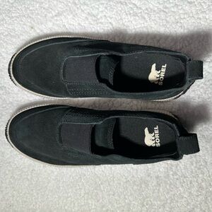 Sorel Black Canvas Slip-On Sneakers with White Sole